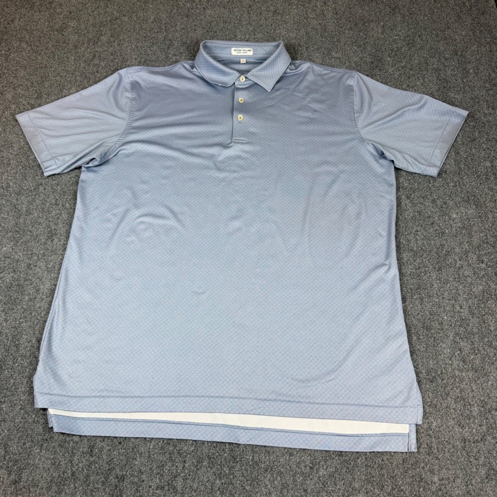 Peter Millar Summer Comfort Polo Shirt Mens Large Blue Geometric Print Golf 1929